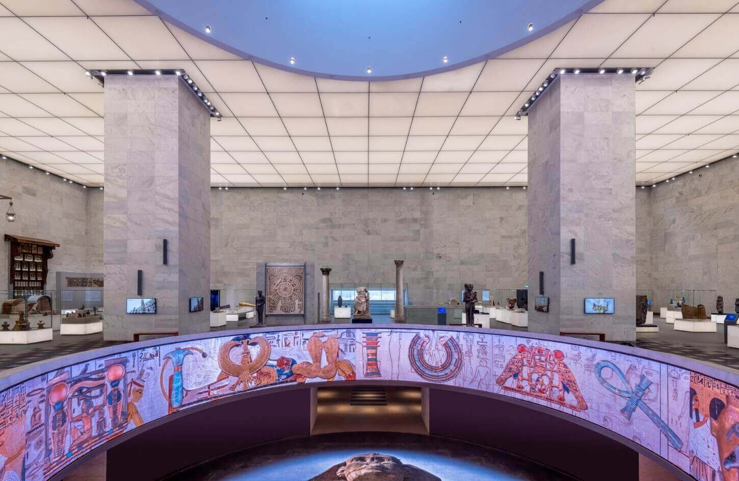 a-picture-of-the-main-hall-with-the-hologram-at-the-egyptian-museum-of-civilizations